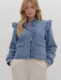 Abigail Ruffle Sleeve Denim Jacket - Denim Blue