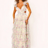 Ofilia Ruffle Floral Maxi Dress - Ivory Hydrangea Floral [Amy Jane London]