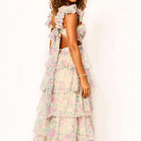 Ofilia Ruffle Floral Maxi Dress - Ivory Hydrangea Floral [Amy Jane London]