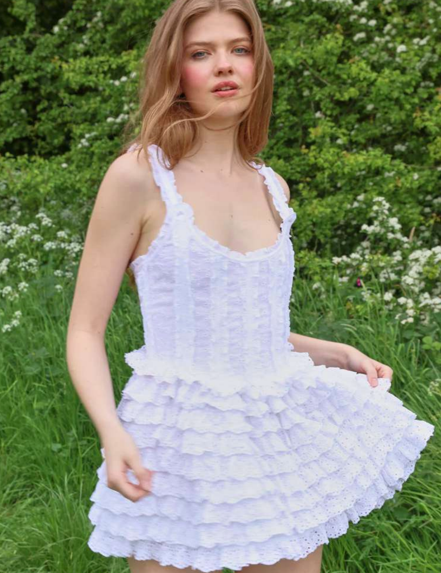 Preorder Genevieve Ruffle Mini Dress - White [Amy Jane London]