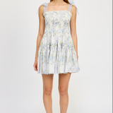 Scarlet Smocked Organza Tie Mini Dress - Blue Sage Floral [En Saison]