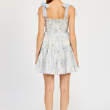 Scarlet Smocked Organza Tie Mini Dress - Blue Sage Floral [En Saison]