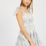 Scarlet Smocked Organza Tie Mini Dress - Blue Sage Floral [En Saison]