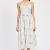 Scarlet Tie Back Corset Midi Dress - Blue Sage Floral [En Saison]