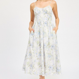 Scarlet Tie Back Corset Midi Dress - Blue Sage Floral [En Saison]