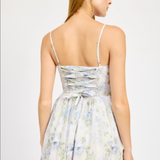 Scarlet Tie Back Corset Midi Dress - Blue Sage Floral [En Saison]