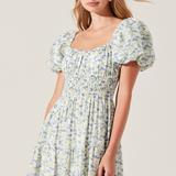 Florentina Floral Puff Sleeve Midi Dress - Cream Blue Floral [ASTR]