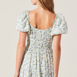 Florentina Floral Puff Sleeve Midi Dress - Cream Blue Floral [ASTR]