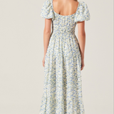 Florentina Floral Puff Sleeve Midi Dress - Cream Blue Floral [ASTR]