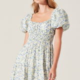 Florentina Floral Puff Sleeve Midi Dress - Cream Blue Floral [ASTR]