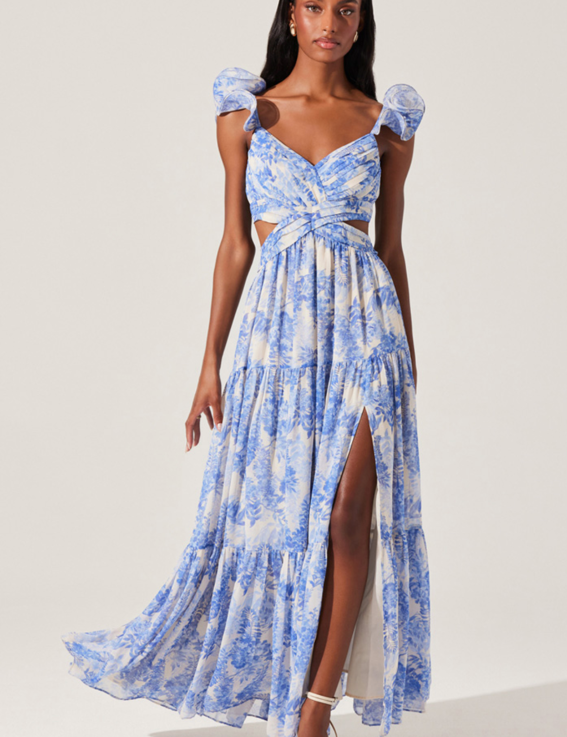 Fritillaria Floral Ruffle Sleeve Maxi Dress - Blue Floral [ASTR]