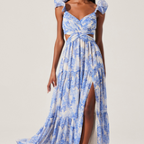 Fritillaria Floral Ruffle Sleeve Maxi Dress - Blue Floral [ASTR]