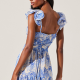 Fritillaria Floral Ruffle Sleeve Maxi Dress - Blue Floral [ASTR]