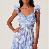 Fritillaria Floral Ruffle Sleeve Maxi Dress - Blue Floral [ASTR]