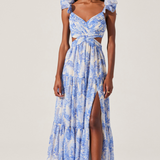 Fritillaria Floral Ruffle Sleeve Maxi Dress - Blue Floral [ASTR]