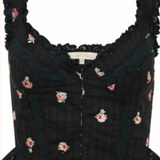 Galette Floral Embroidered Peplum Top - Black Combo [LoveShackFancy]