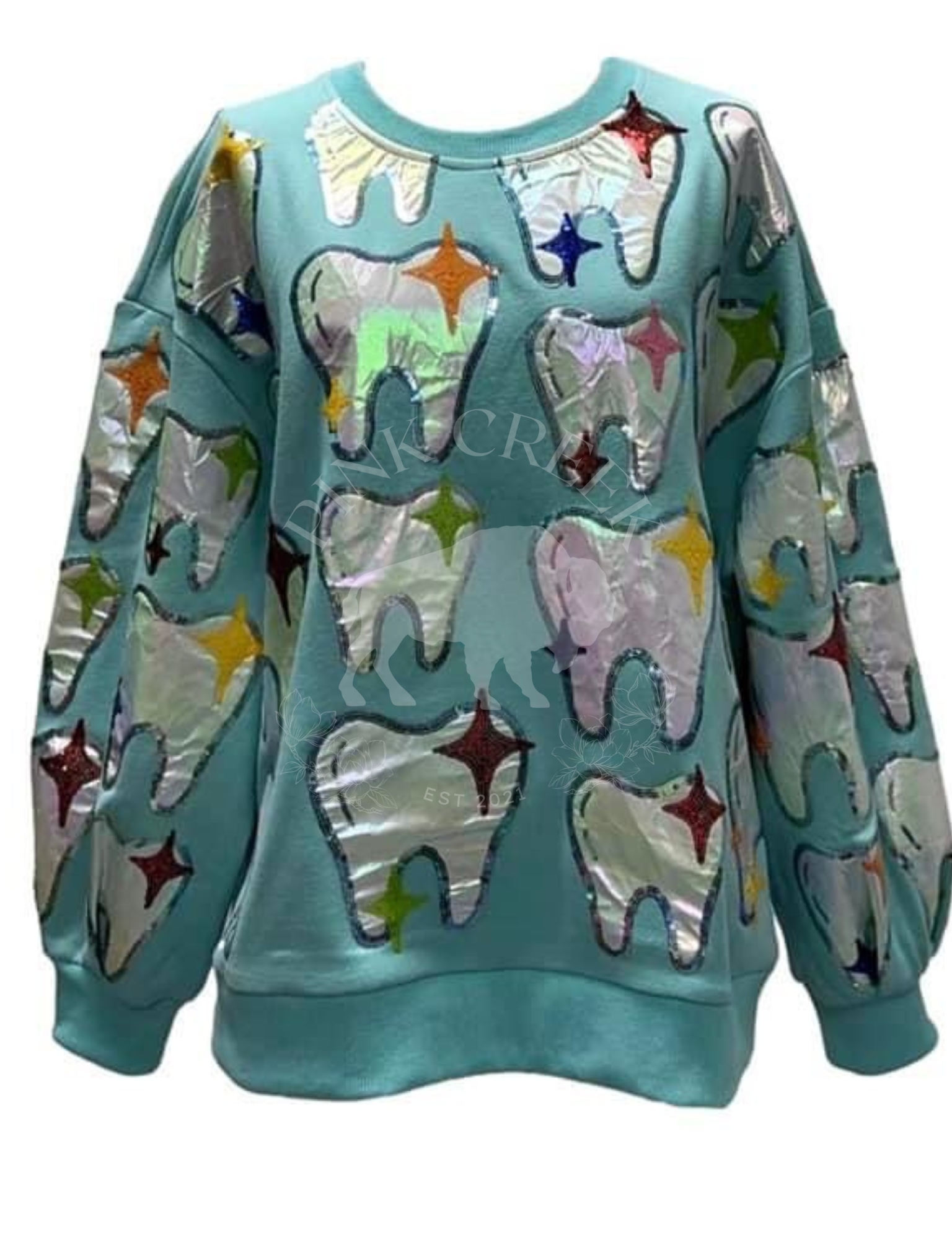 Metallic Tooth Sparkle Sweatshirt - Mint [Queen of Sparkles]