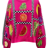 Preorder - Checker Fruit Sweater - Hot Pink, Black, & White [Queen of Sparkles]