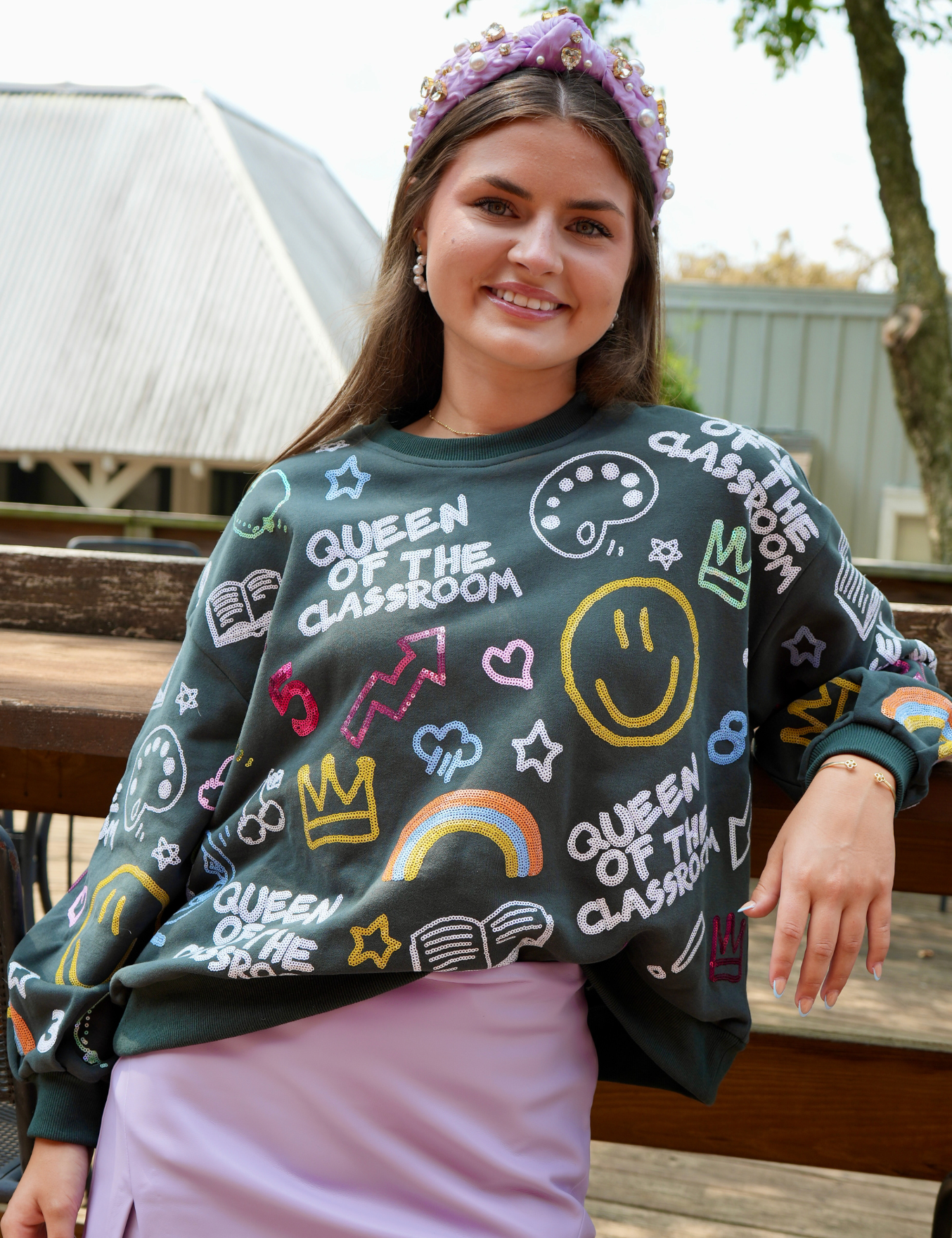 Queen of the Classroom Sweatshirt - Dark Green [Queen of Sparkles]