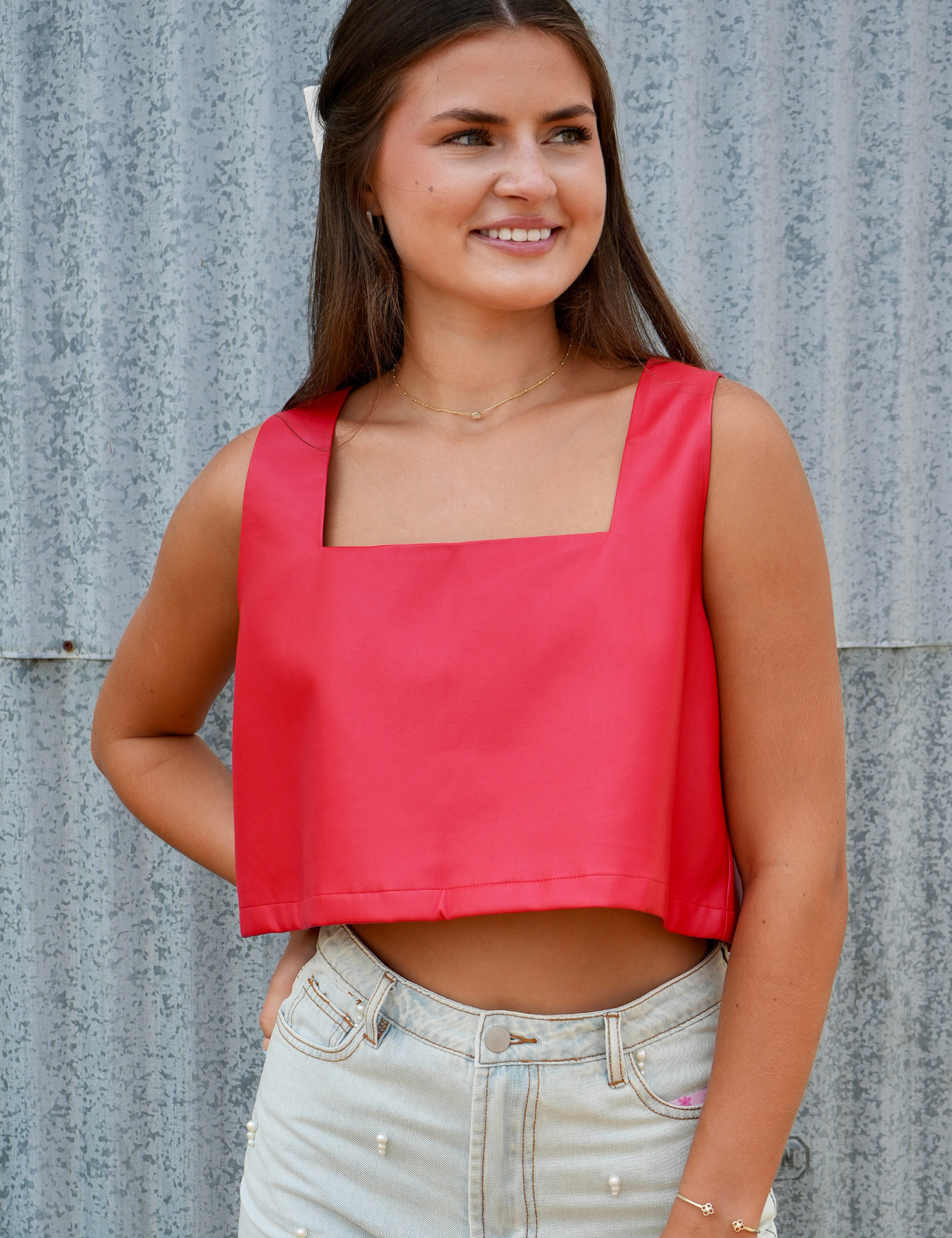 Manning Vegan Leather Cropped Tank Top - Red [BuddyLove]