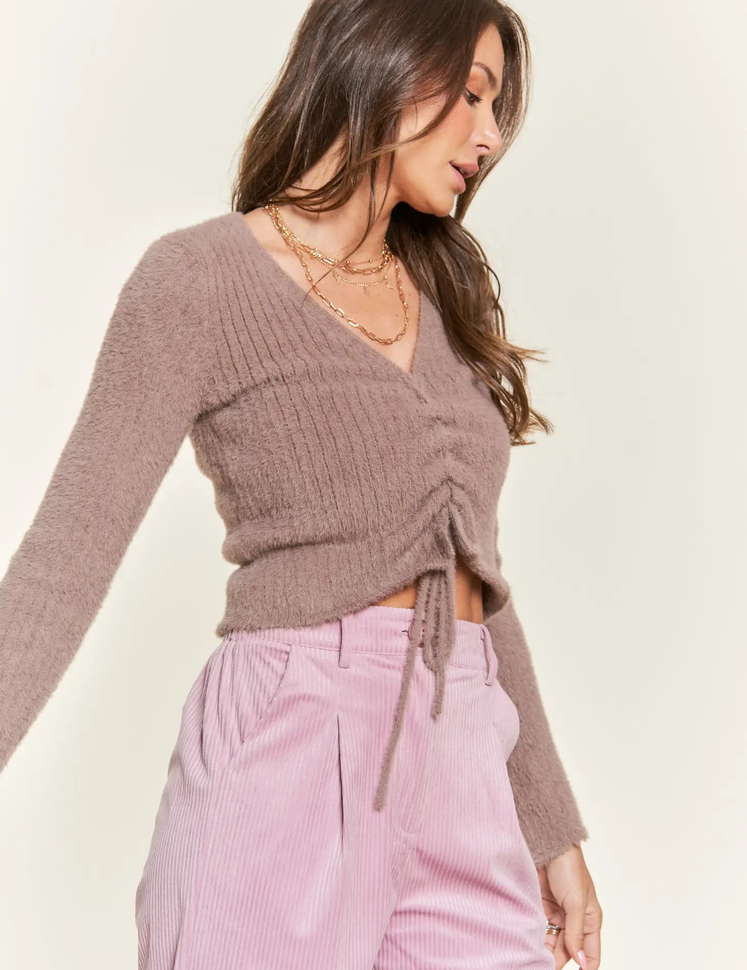 Rory Long Sleeve Ruched Sweater Mocha