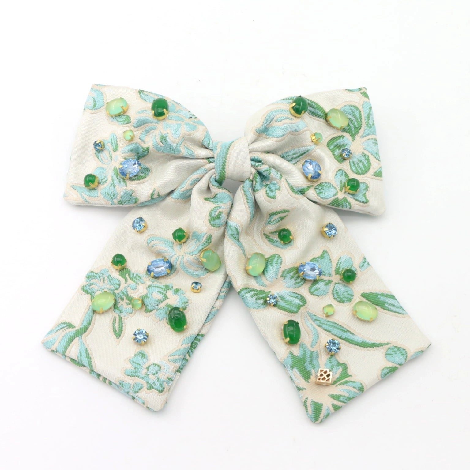 Cabochons & Crystals Blue and Green Bow Barrette [Brianna Cannon]