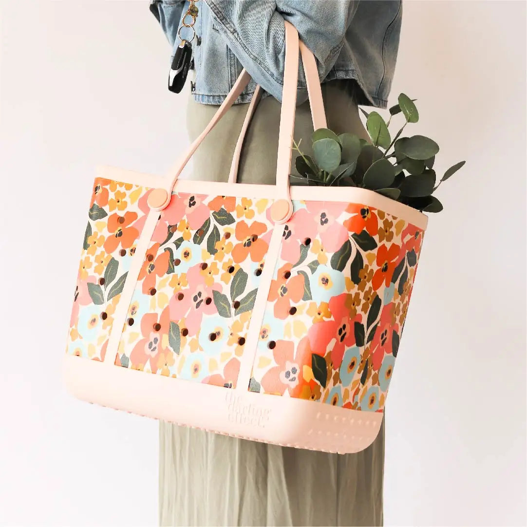 Carry-It-All Tote Bag- Rubber Beach Bag- Lil' Floral Delight