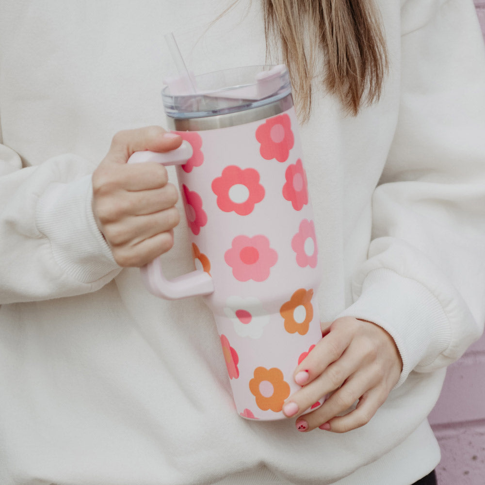 Groovy Flowers Tumbler Cup with Handle