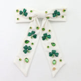 White Shamrock Bow Clip with Crystals [Brianna Cannon]