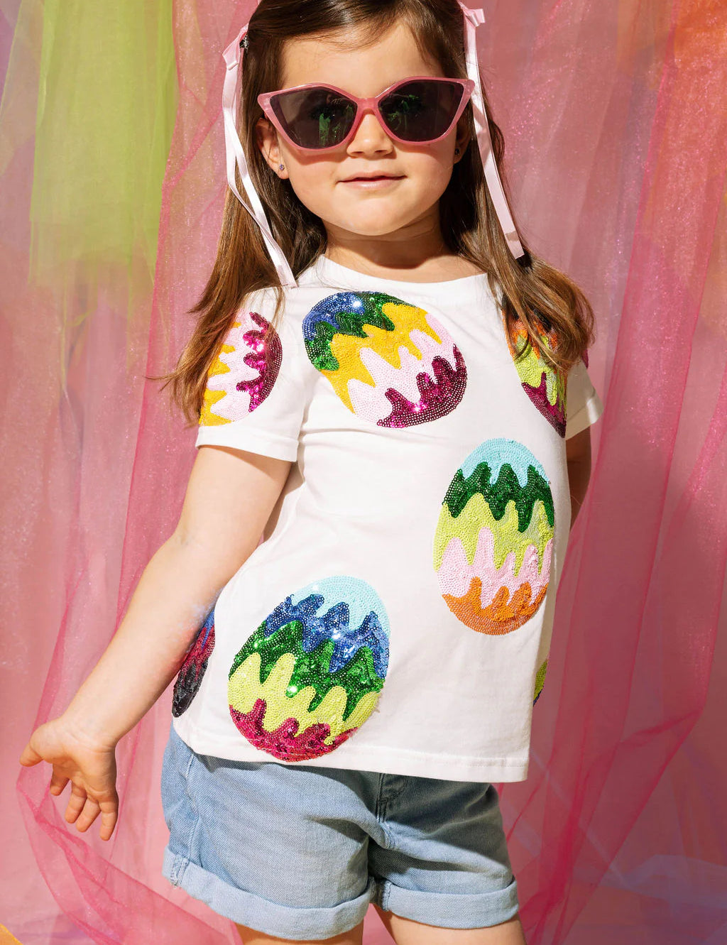 Child Size Groovy Easter Egg Tee White Queen of Sparkles