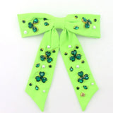 Lime Green Shamrock Crystal Bow Clip [Brianna Cannon]