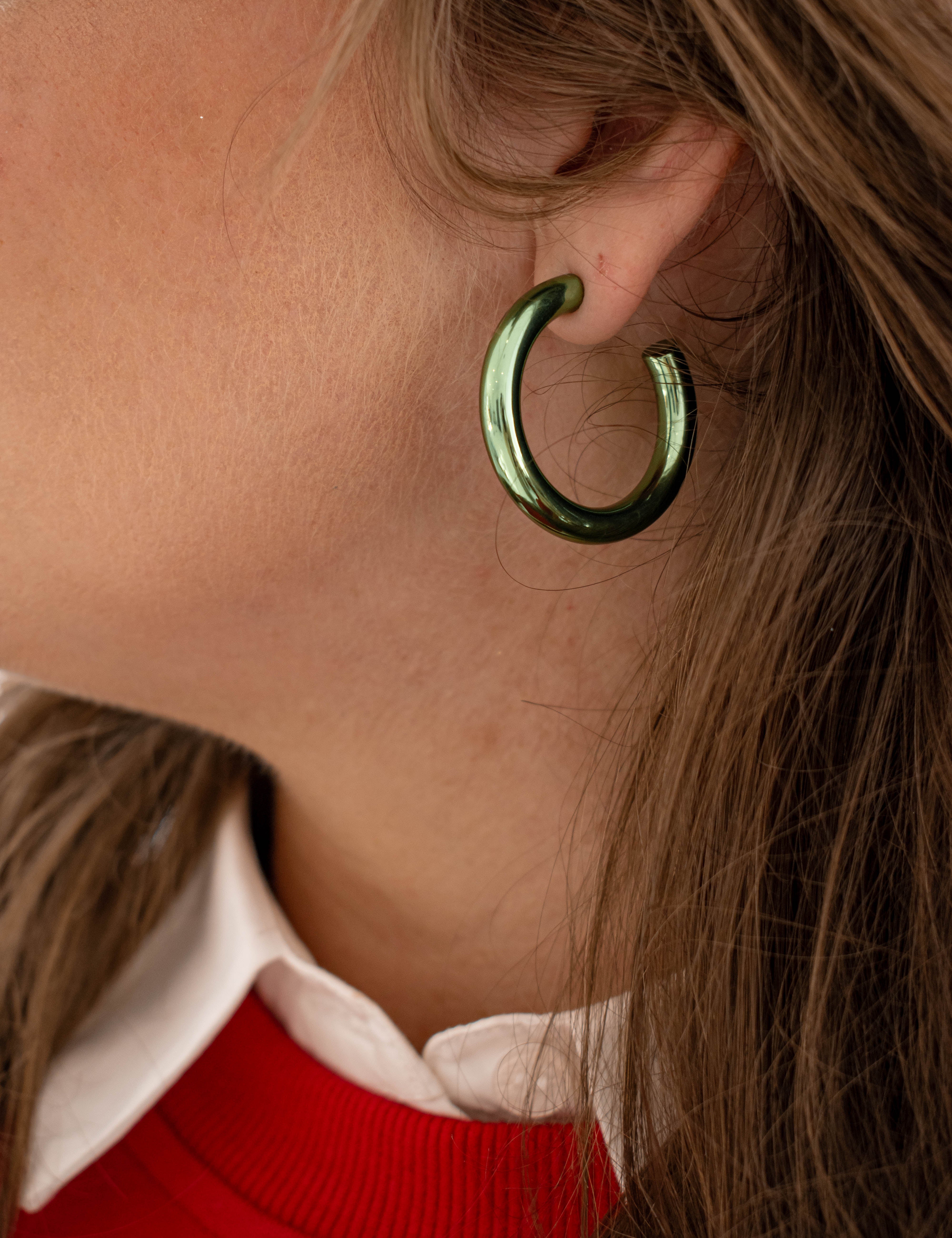 Green Enamel Hoops Metallic Earrings