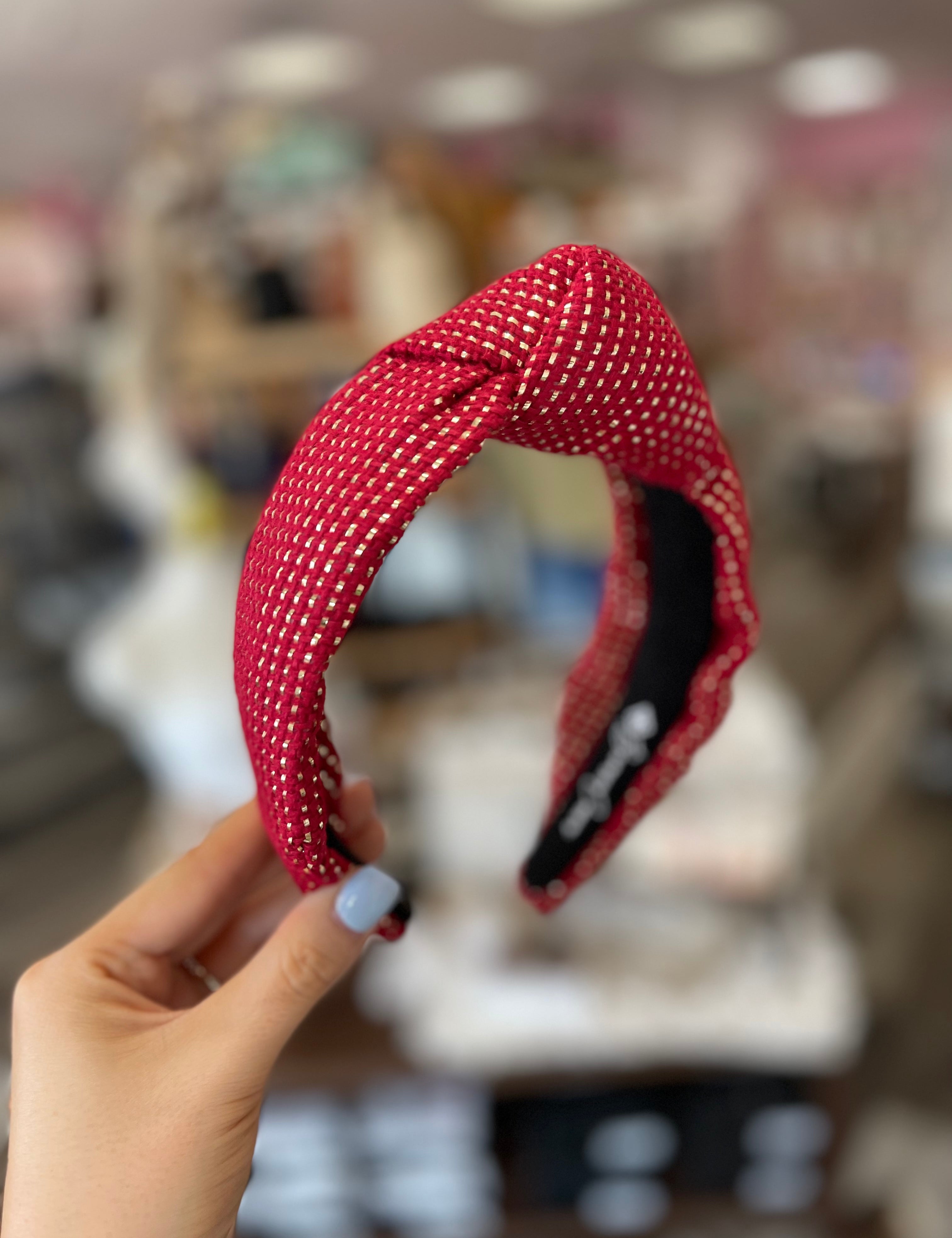 Red Solid Tweed and Gold Headband