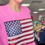 American Flag Sweater Tank - Neon Pink [Queen of Sparkles]