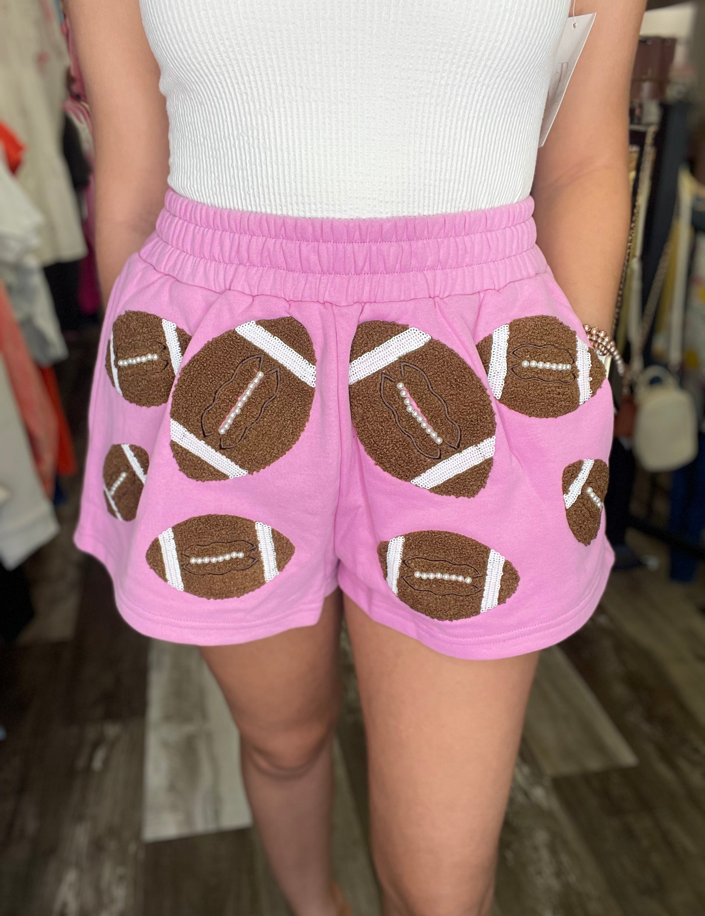 Fuzzy Football Shorts - Pink & Brown [Queen of Sparkles]