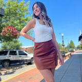 Down Every Road Caramel Faux Leather Skirt