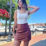 Down Every Road Caramel Faux Leather Skirt