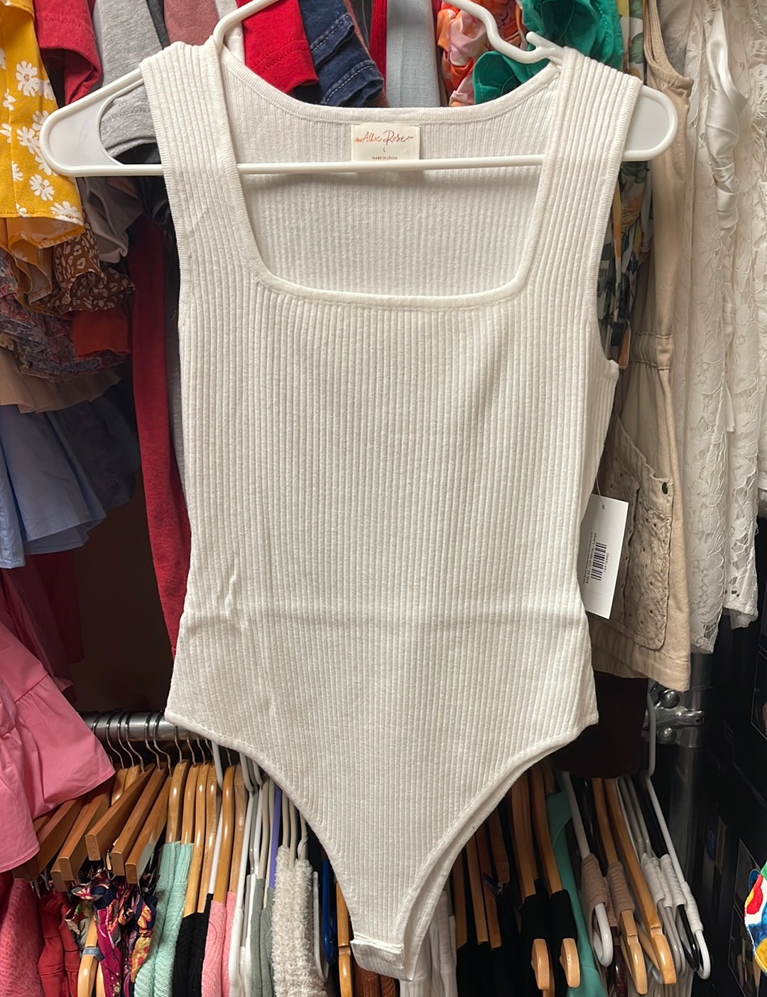 Alaia Ribbed Square Neck Tank Bodysuit Off White