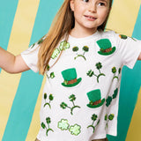 Child Size St. Patrick's Day Sunglass, Hat & Headband Icon Tee White Queen of Sparkles