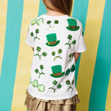 Child Size St. Patrick's Day Sunglass, Hat & Headband Icon Tee White Queen of Sparkles