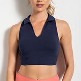 Farrah Butter Collared Cropped Tank Navy