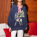 'Let's Go Girls' Lasso Cowgirl Sweatshirt - Navy [Queen of Sparkles]