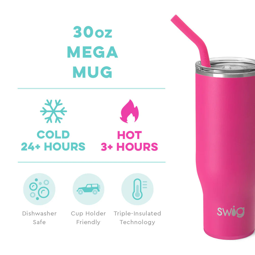 Hot Pink Mega Mug with Straw (30oz)