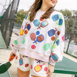 Multi Pickleball Sweatshirt White Queen of Sparkles