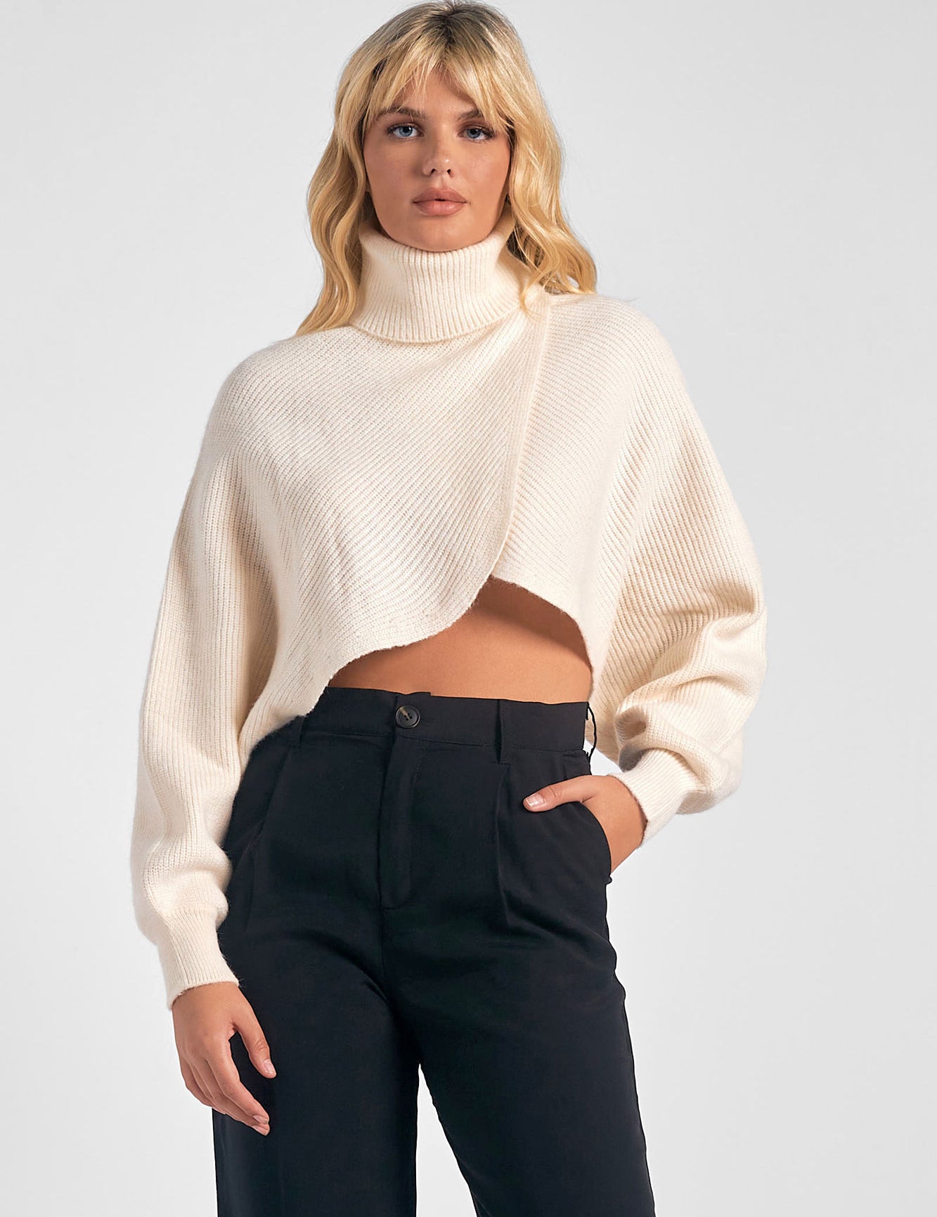 Kinsley Wrap Turtleneck Sweater White