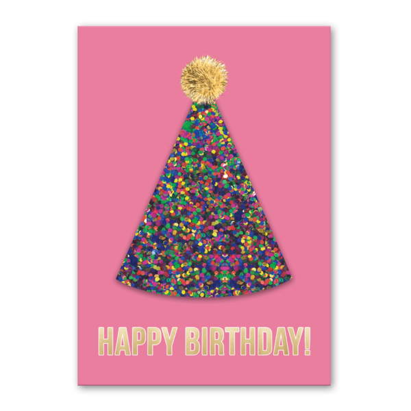 GLITTER BIRTHDAY HAT GREETING CARD