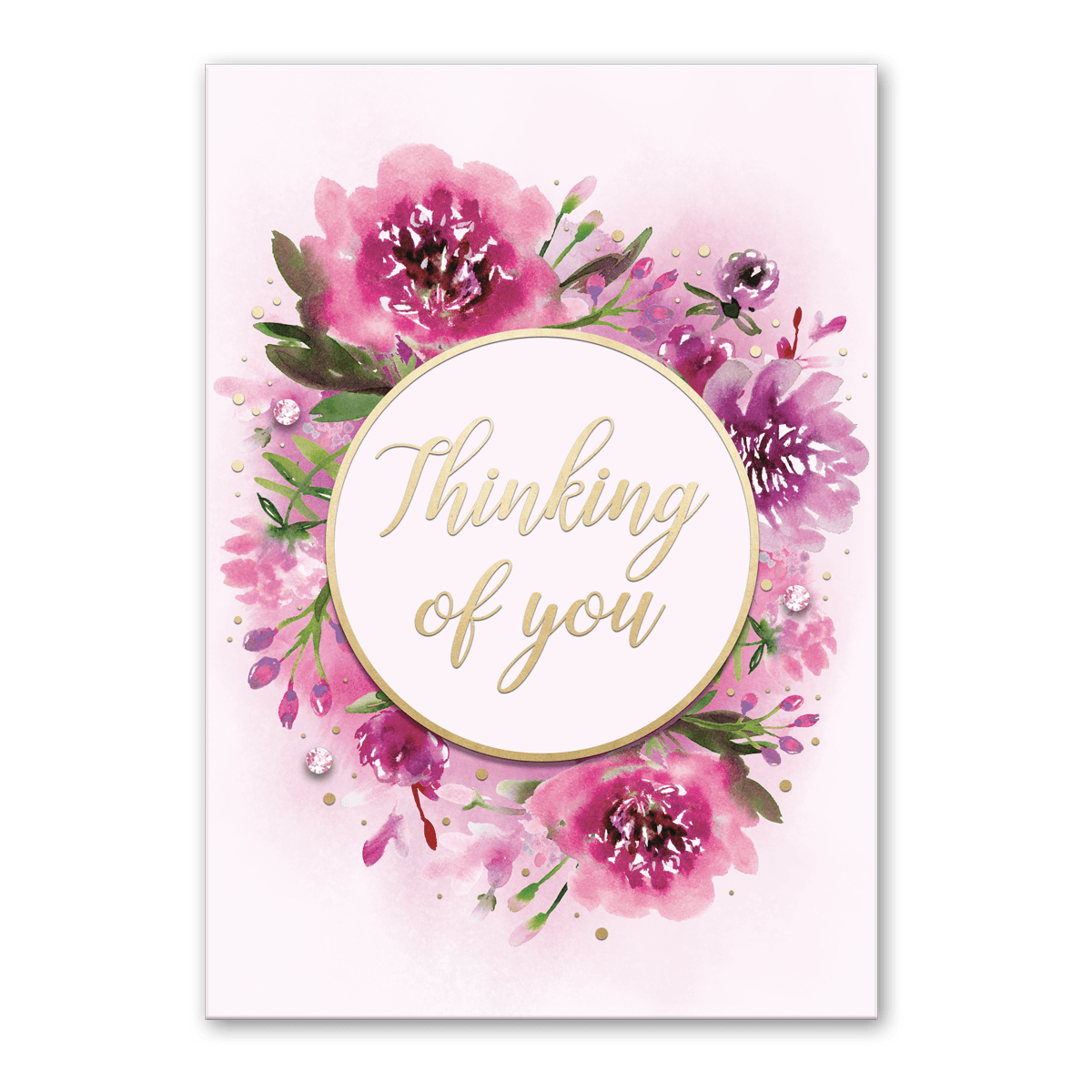 PINK FLOWERS THINKING OF YOU GREETING CARD