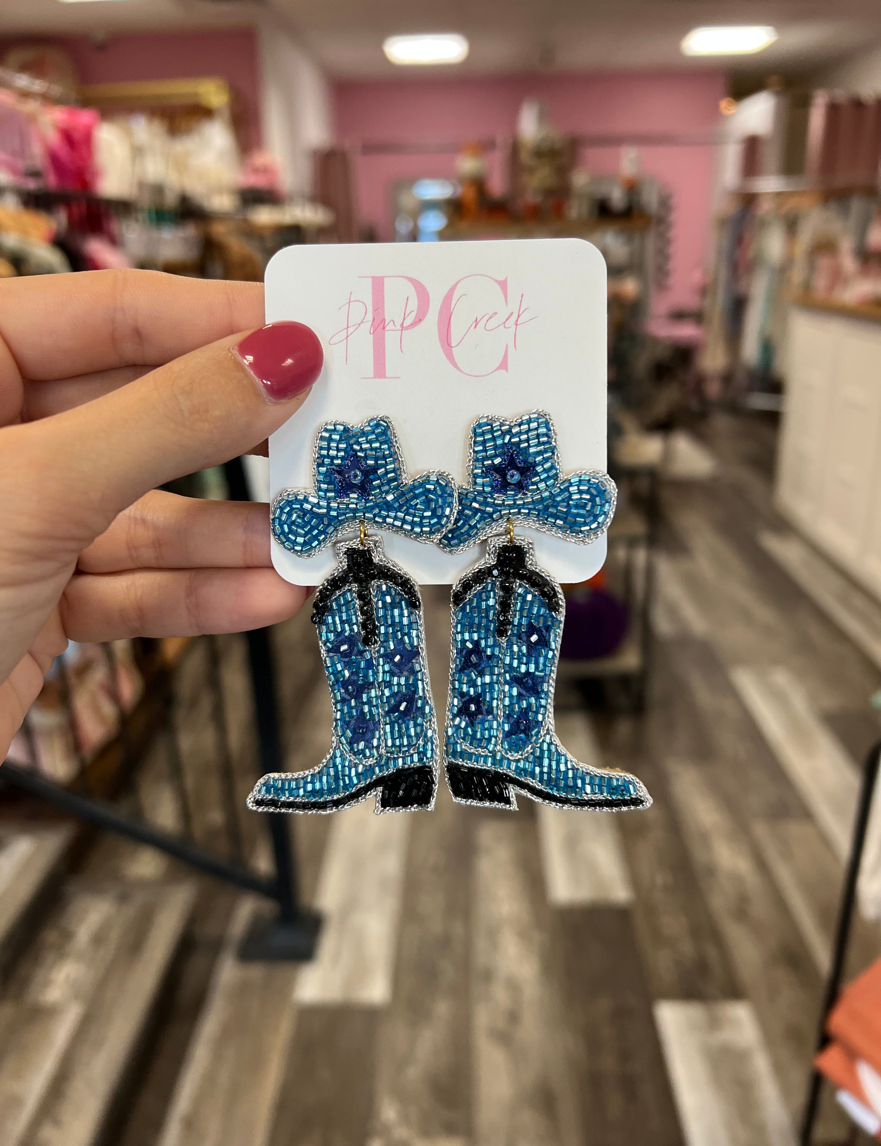 Denim & Rhinestones Boot Earrings