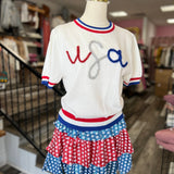 Queen of Sparkles Red, White & Blue Sequin Star Skort