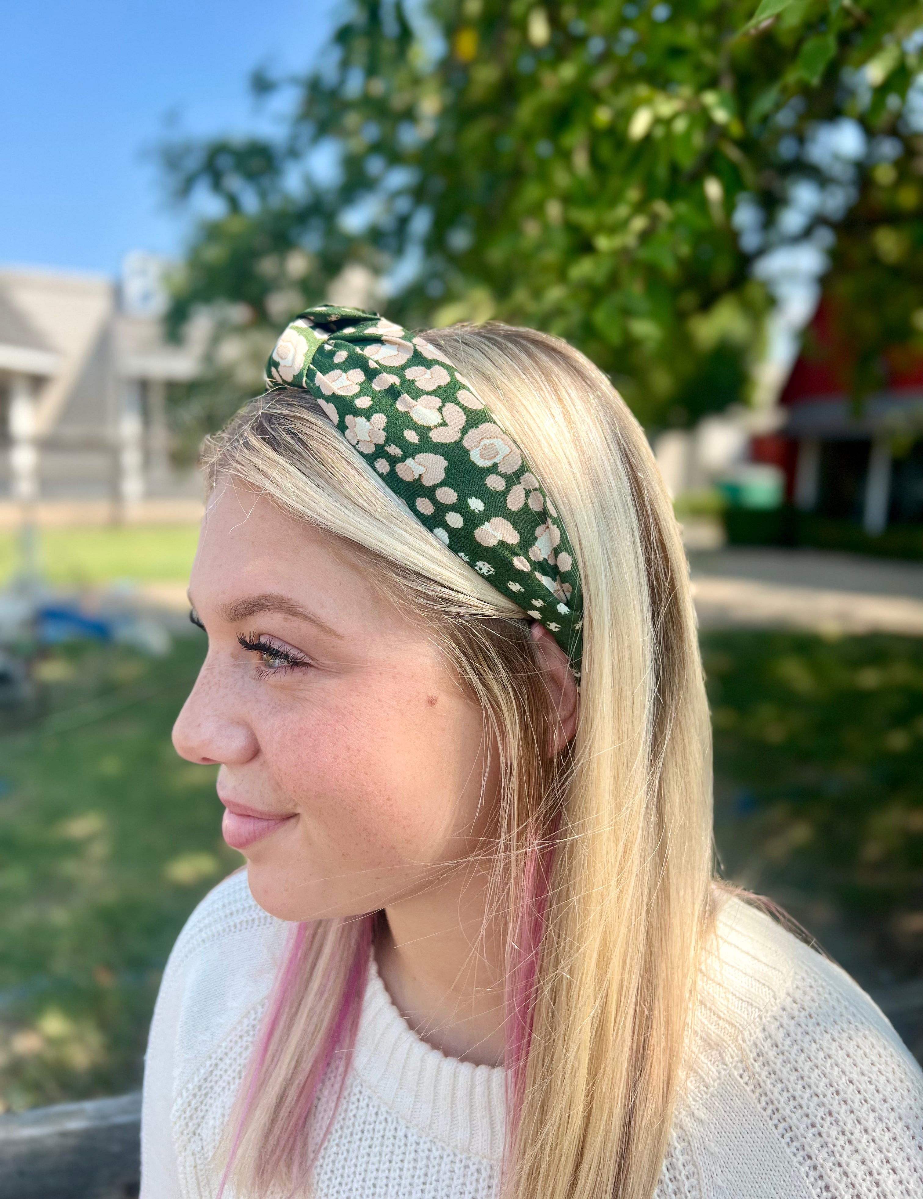 Green Knotted Floral Headband